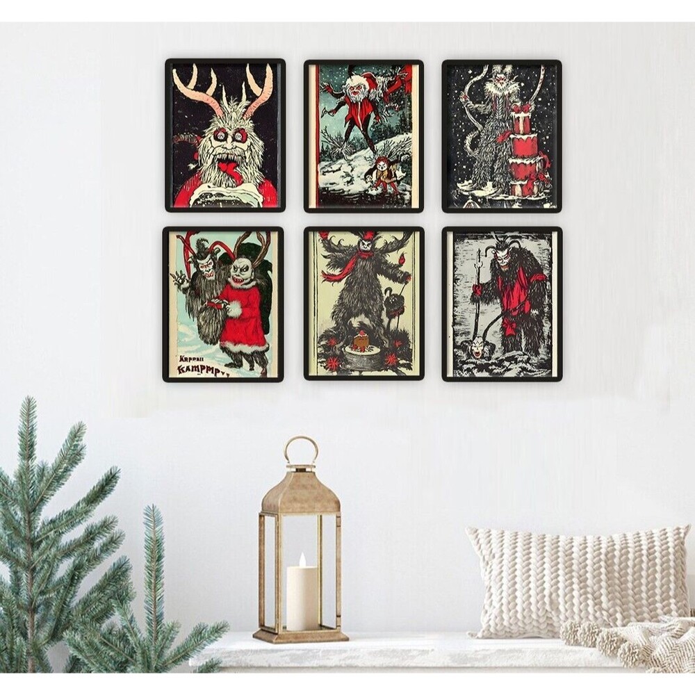 Victorian Christmas Decoration Dark Seuss Krampus Wall Art Set of 6 Prints